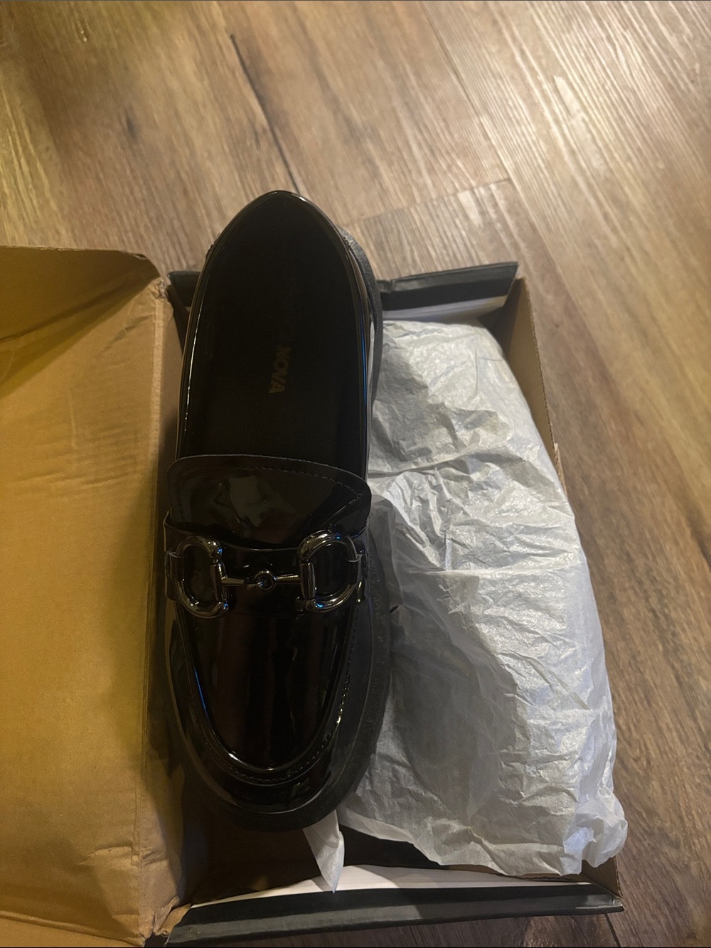 Black Patent Loafer with Bit Hardware